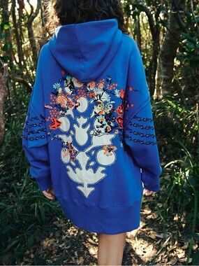 FP Movement "At My Best" Embroidered Sweat Hoodie in Stellar Blue NWT